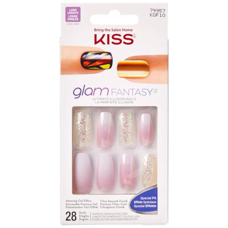 Unghii false Glam Fantasy Play Favorites Long Coffin, 28 bucati, Kiss — preț și oferte