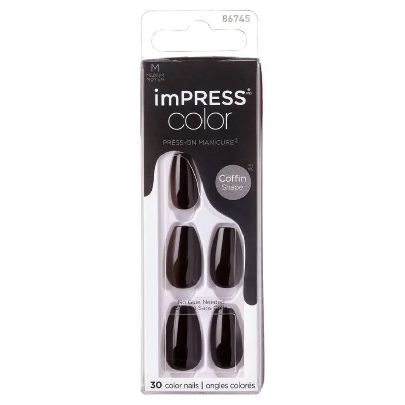 Unghii false Impress All Black, 30 bucati, Kiss — preț și oferte