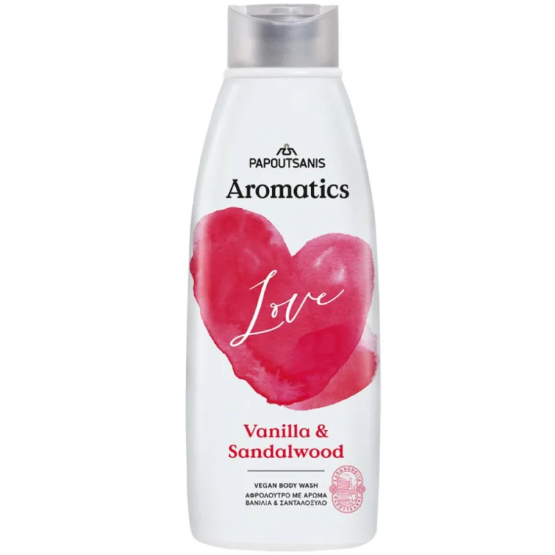 Gel de dus 100% vegan cu parfum de vanilie si lemn de santal Love, 600ml, Aromatics — preț și oferte