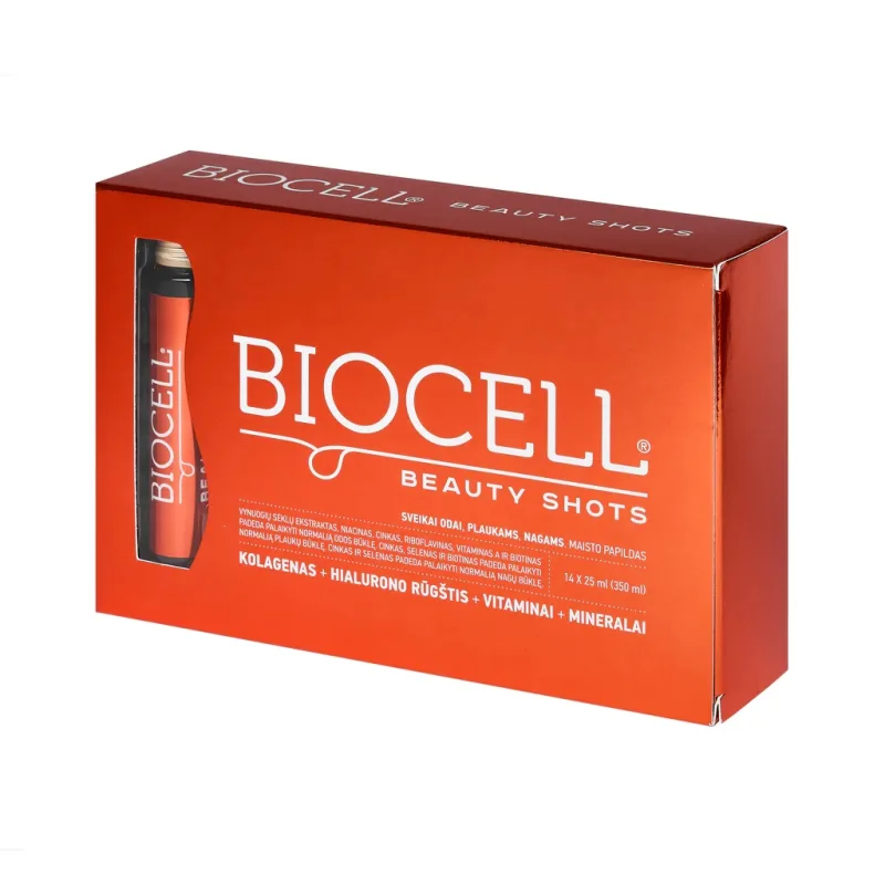 Fiole pentru frumusetea parului unghiilor si pielii Beauty Shots, 14 fiole buvabile x 25ml, Biocell — preț și oferte