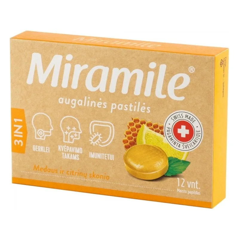 Dropsuri pentru gat cu miere si lamaie, 12 capsule, Miramile — preț și oferte