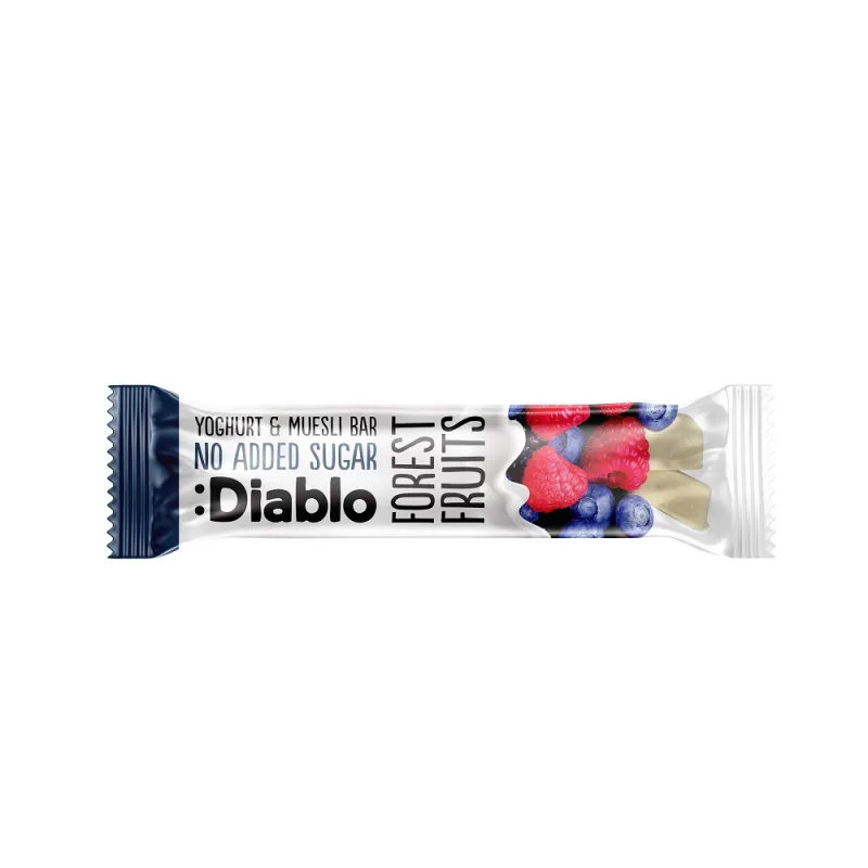 Baton fara zahar de cereale si fructe de padure cu invelis de iaurt, 30g, Diablo — preț și oferte