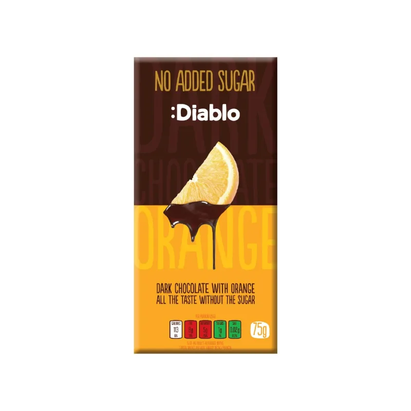 Ciocolata neagra cu portocale fara zahar, 75g, Diablo — preț și oferte