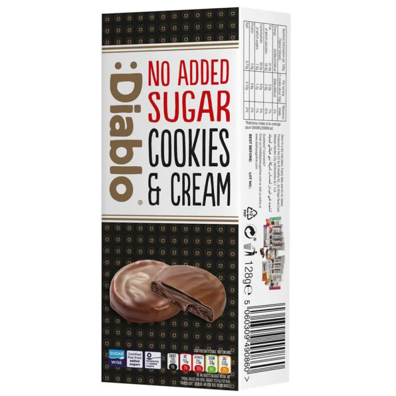 Biscuiti fara zahar cu umplutura si invelis de ciocolata, 128g, Diablo — preț și oferte