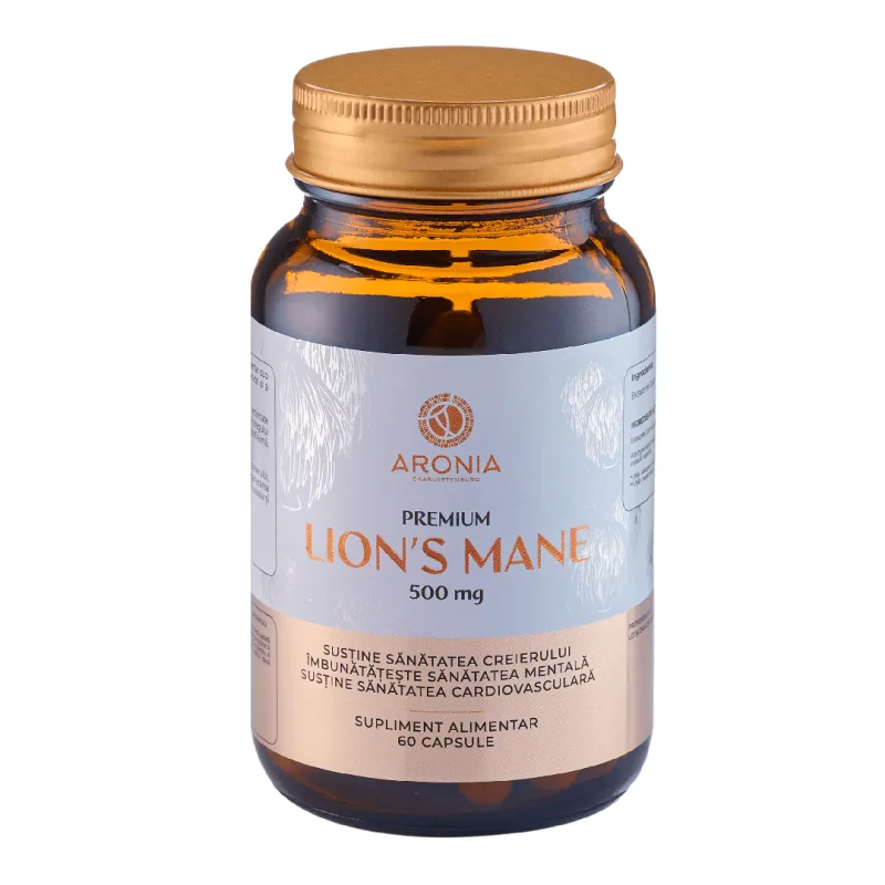 Premium Lion's Mane, Ciuperca Coama Leului, 500 mg, 60 capsule, Aronia Charlottenburg — preț și oferte