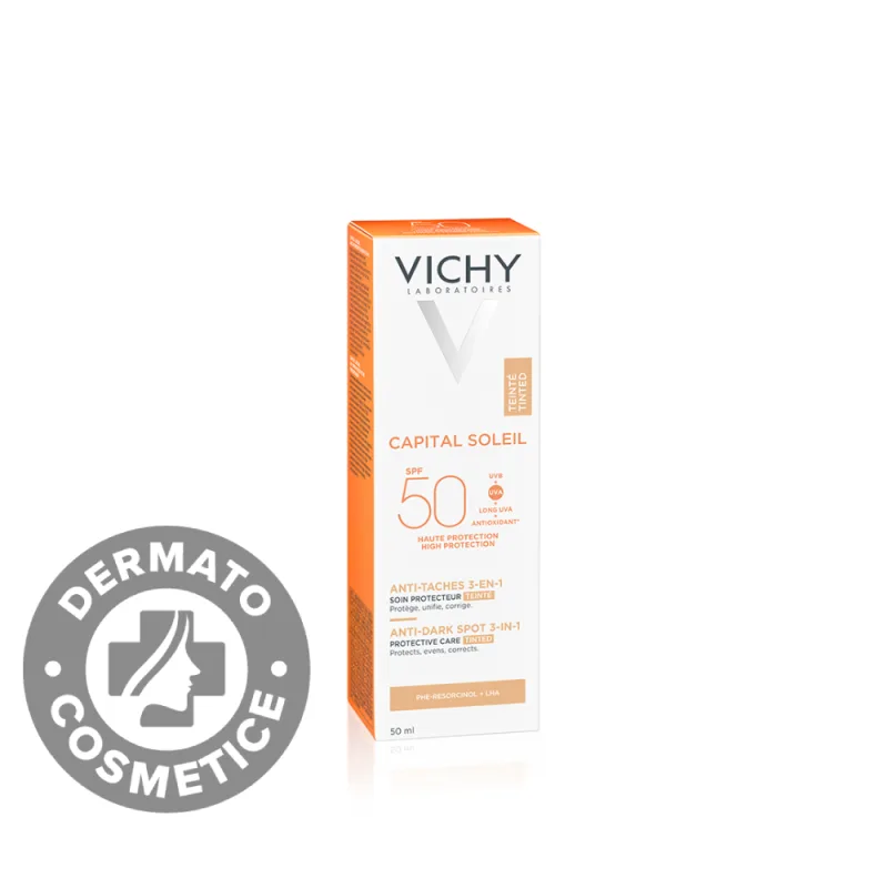 Crema colorata anti-pete pigmentare cu protectie solara SPF 50+ pentru fata Capital Soleil, 50ml, Vichy — preț și oferte