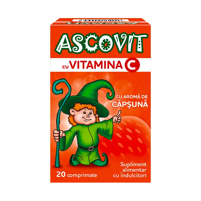 Ascovit cu Vitamina C, aroma de capsuni, 20 comprimate, Perrigo — preț și oferte