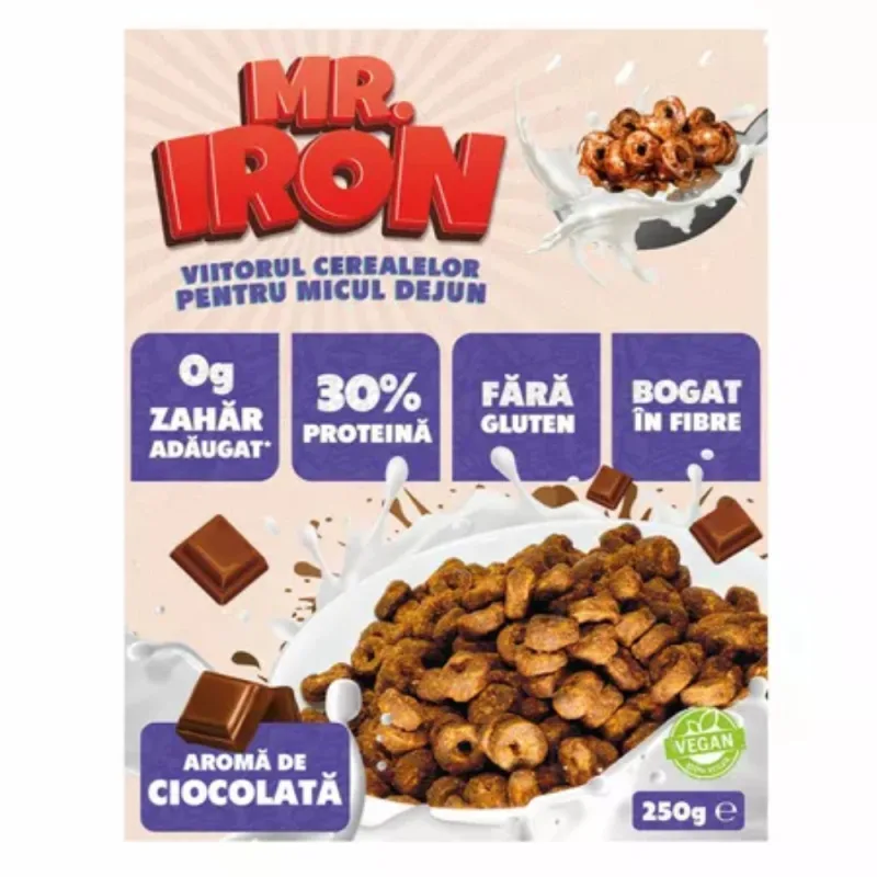 Cereale cu 30% proteina fara zahar low-carb gluten free si vegane Ciocolata, 250g, Mr. Iron — preț și oferte