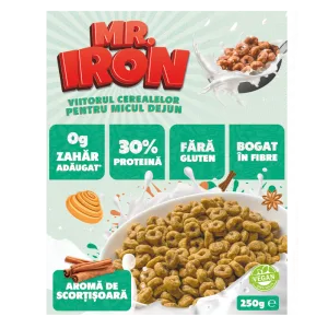 Cereale cu 30% proteina fara zahar low-carb gluten free si vegane Scortisoara, 250g, Mr. Iron