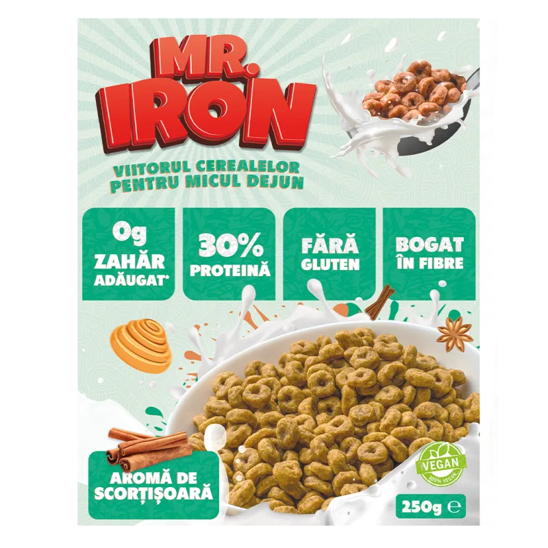 Cereale cu 30% proteina fara zahar low-carb gluten free si vegane Scortisoara, 250g, Mr. Iron — preț și oferte