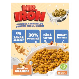 Cereale cu 30% proteina fara zahar low-carb gluten free si vegane Unt de Arahide, 250g, Mr. Iron