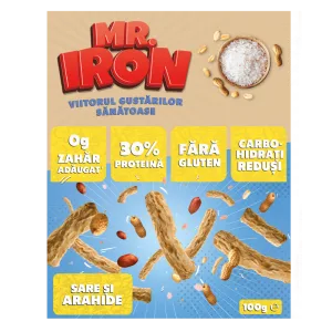 Snack cu 30% proteina fara zahar low-carb gluten free Sare si Arahide Tojos, 100g, Mr. Iron