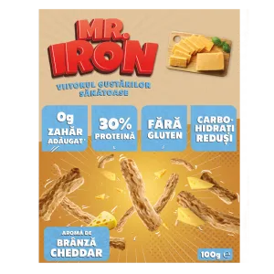 Snack cu 30% proteina fara zahar low-carb gluten free Branza Ceddar Tojos, 100g, Mr. Iron