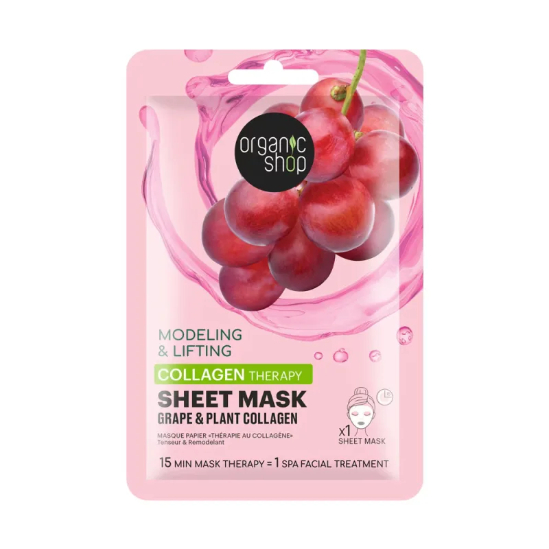 Masca de fata cu struguri si colagen pentru modelare si lifting Collagen Therapy, 1 bucata, Organic Shop — preț și oferte