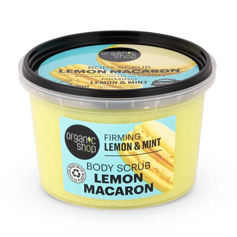 Scrub de corp pentru fermitate cu lamaie si menta Lemon Macaron, 250ml, Organic Shop — preț și oferte