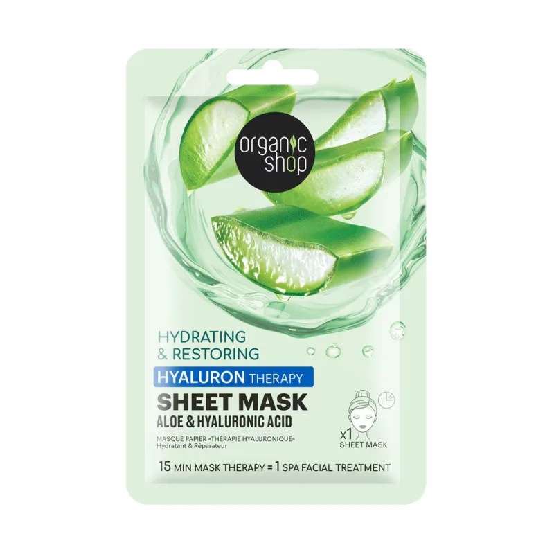 Masca de fata cu aloe si acid hyaluronic pentru hidratare si refacere Hyaluron Therapy, 1 bucata, Organic Shop — preț și oferte