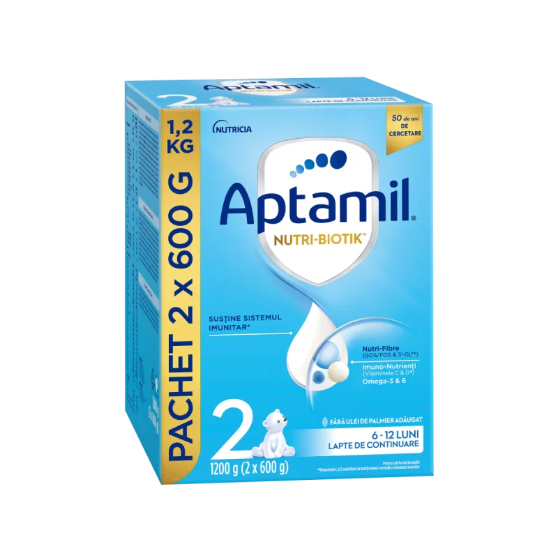 Lapte de continuare pentru 6-12 luni NUTRI-BIOTIK 2, 1200g, Aptamil Aptamil Junior — preț și oferte