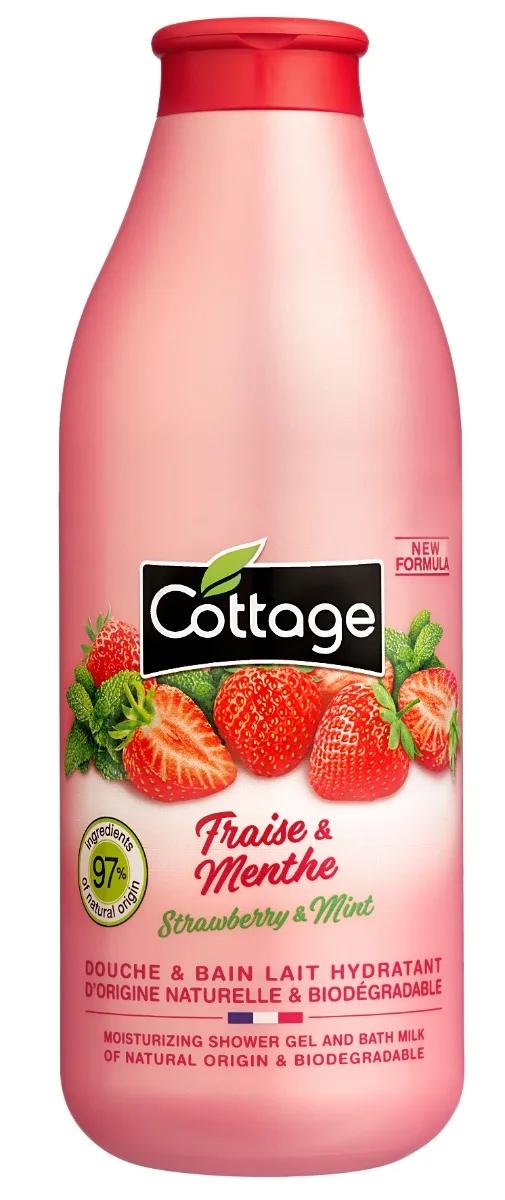 Gel de dus si lapte de baie cu extract de capsuni si menta, 750ml, Cottage — preț și oferte
