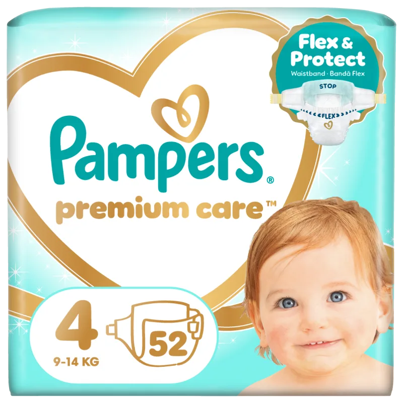 Scutece Premium Care Nr.4 pentru 9-14kg, 52 bucati, Pampers — preț și oferte
