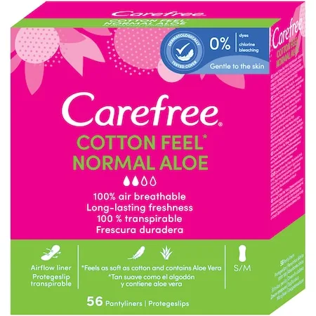 Absorbante zilnice Normal Aloe, 56 bucati, Carefree — preț și oferte