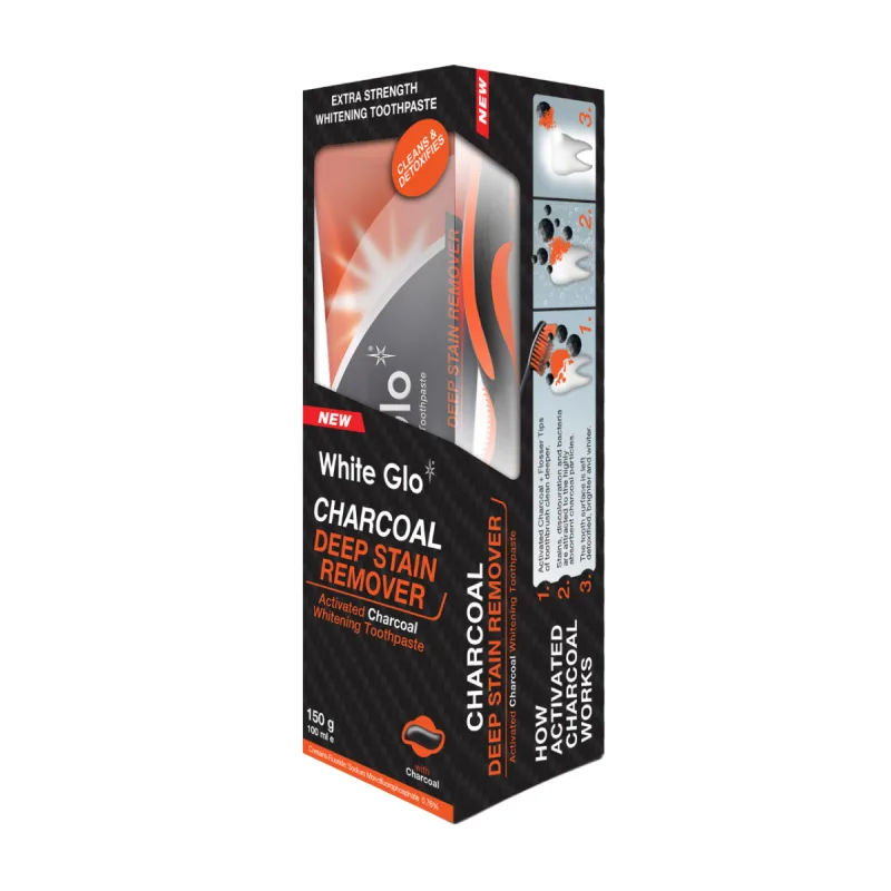 Pasta de dinti cu periuta Deep Stain Remover Charcoal, 100ml, White Glo — preț și oferte
