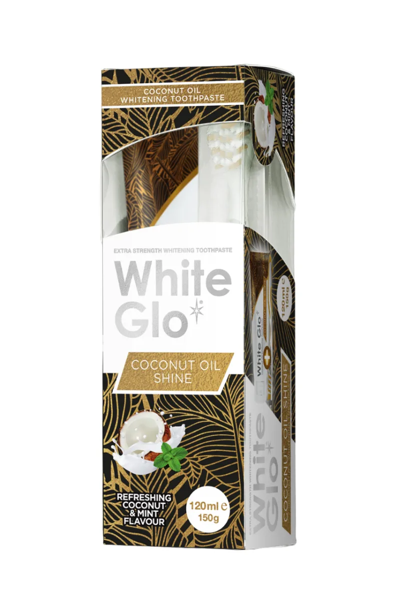 Pasta de dinti cu periuta Coconut Oil Shine, 120ml, White Glo — preț și oferte