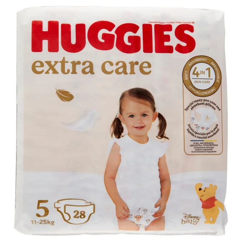 Scutece copii Extra Care numarul 5 pentru 11-25kg, 28 bucati, Huggies — preț și oferte