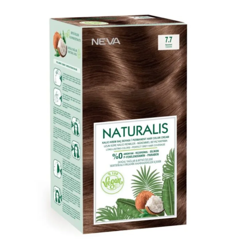 Vopsea de par Caramel, 7.7 Naturalis, 150ml, Neva — preț și oferte