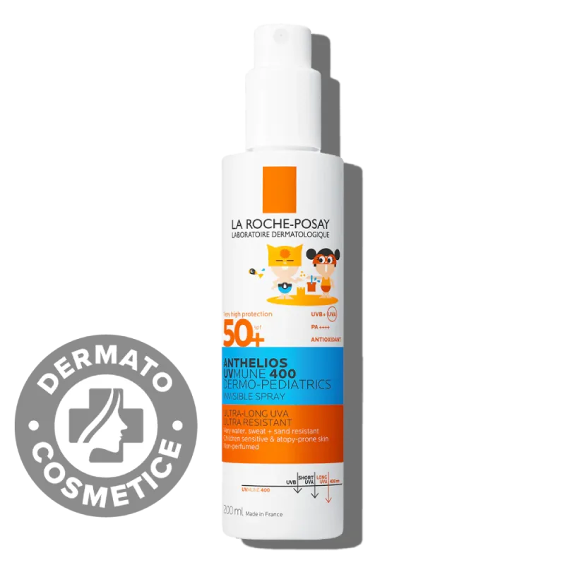 Spray invizibil cu protectie solara potrivit pentru pielea sensibila sau cu tendinta atopica a copiilor SPF50+ Anthelios UVMUNE 400 Dermo-Pediatrics, 200ml, La Roche-Posay — preț și oferte