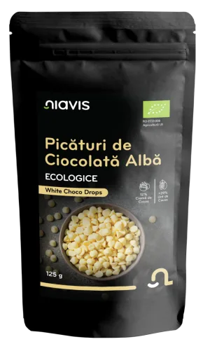 Picaturi de ciocolata alba ecologice, 125g, Niavis