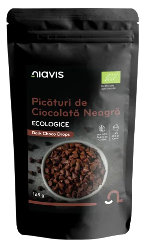 Picaturi de ciocolata neagra ecologice, 125g, Niavis