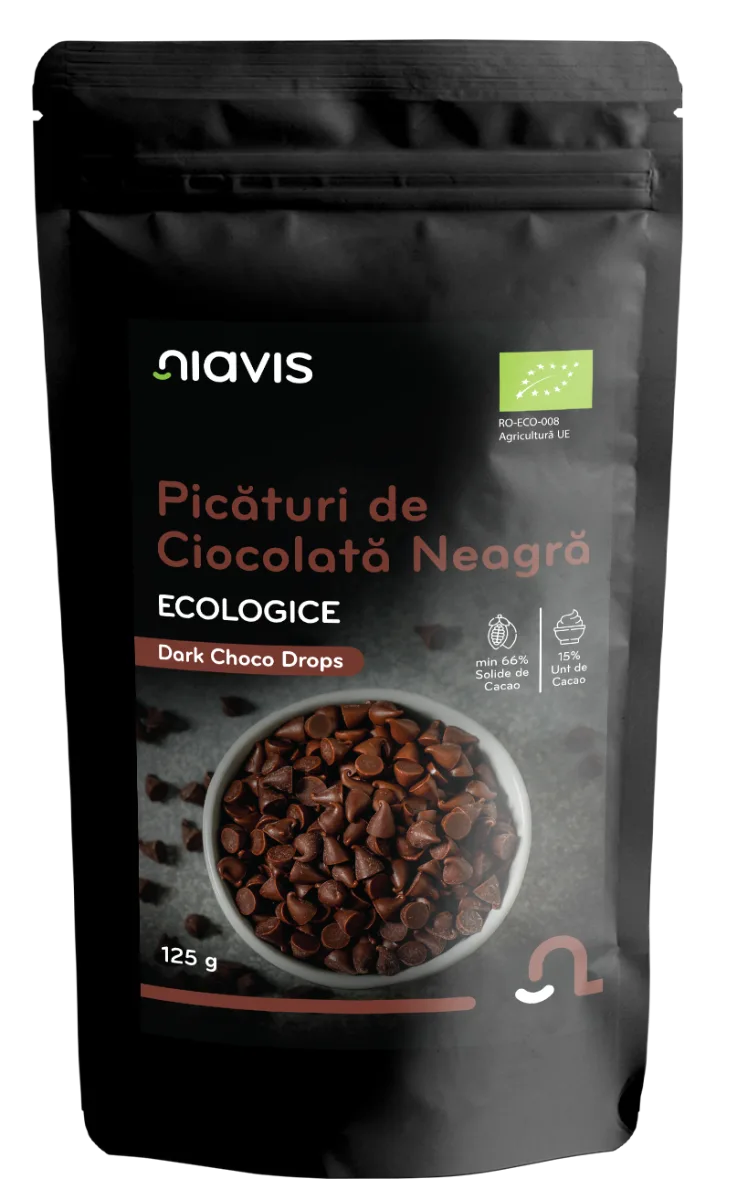 Picaturi de ciocolata neagra ecologice, 125g, Niavis — preț și oferte