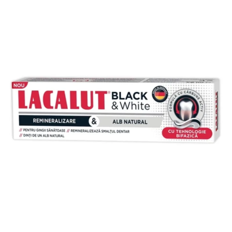 Pasta de dinti Black&White, 75 ml, Lacalut ZDROVIT — preț și oferte