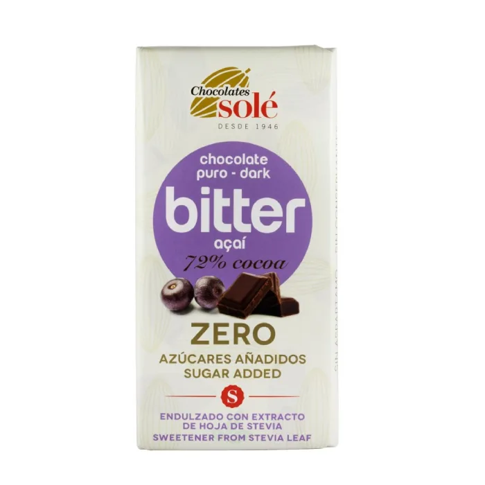 Ciocolata cu 72% cacao si acai indulcita cu stevie, 100 g, Chocolates Sole — preț și oferte