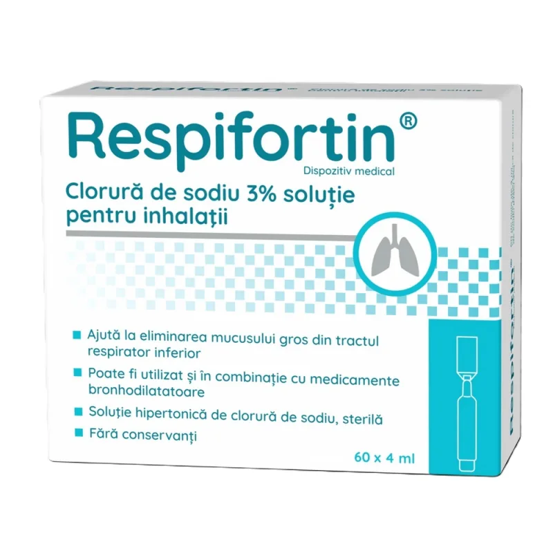 Respifortin clorura de sodiu 3% solutie pentru inhalatii, 60 fiole x 4 ml, Zdrovit — preț și oferte