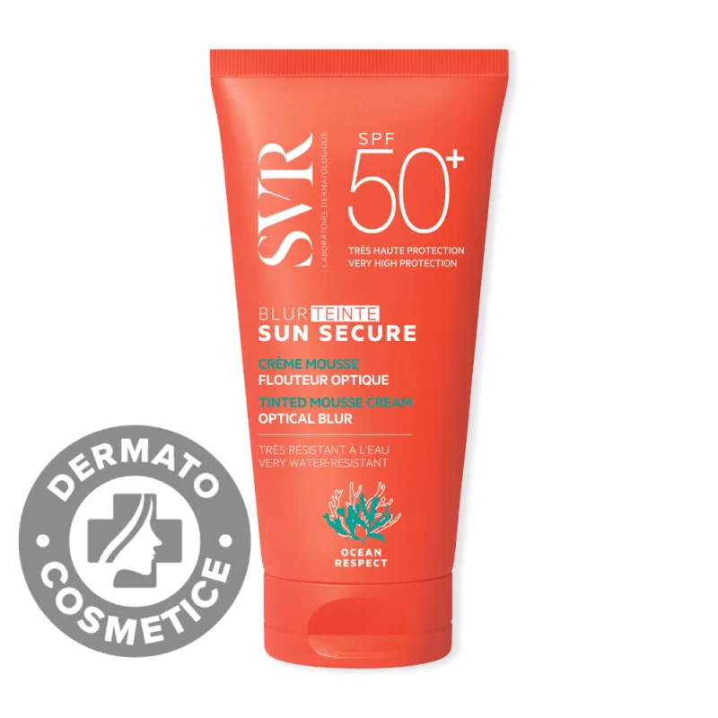 Crema spuma nunantatoare pentru protectie solara SPF 50+ Beige Rose Sun Secure Blur Teinte, 50ml, SVR — preț și oferte
