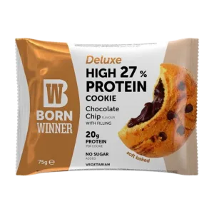 Prajitura proteica cu chips de ciocolata Deluxe, 75g, Born Winner