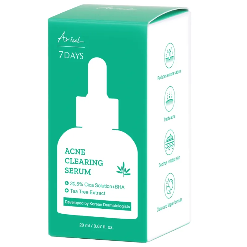 Serum tratament pentru acnee si cosuri 7 Days 30.5% Cica Solution + BHA & Tea Tree, 20ml, Ariul — preț și oferte