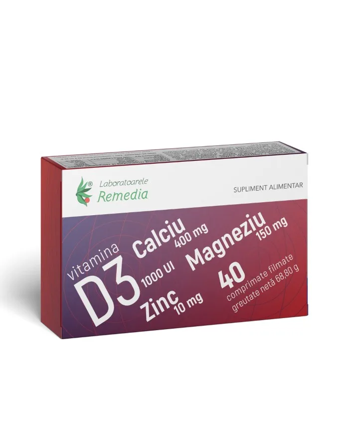 Ca + Mg + Zn + D3, 40 comprimate filmate, Laboratoarele Remedia — preț și oferte