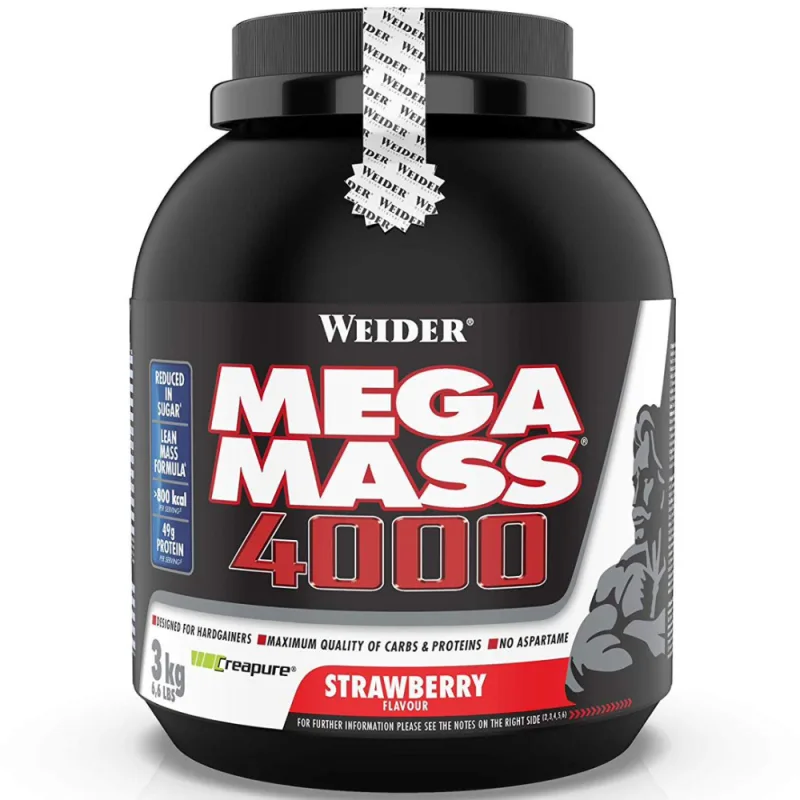 Gainer proteic cu aroma de capsuni Mega Mass 4000, 3000g, Weider — preț și oferte