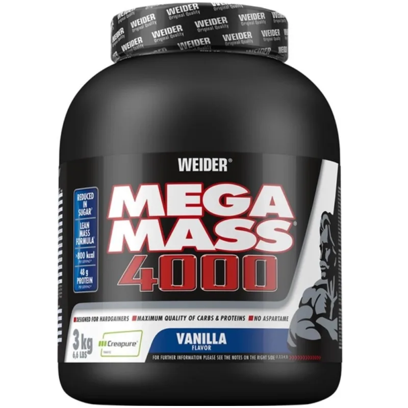 Gainer proteic cu aroma de vanilie Mega Mass 4000, 3000g, Weider — preț și oferte