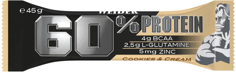Baton proteic cu aroma de Cookies & Cream 60% Protein Bar, 45g, Weider — preț și oferte