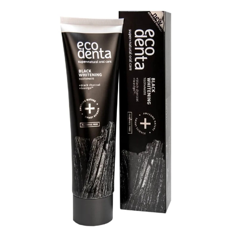 Pasta de dinti pentru albire Extra Black cu carbune si Teavigo, 75ml, Ecodenta — preț și oferte
