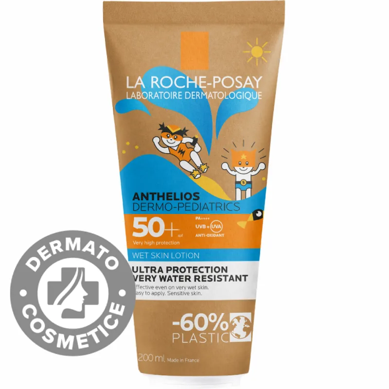 Lotiune Wetskin cu protectie solara pentru copii SPF 50+ piele sensibila sau uscata Dermo-Pediatrics Eco Tube Anthelios, 200ml, La Roche-Posay — preț și oferte
