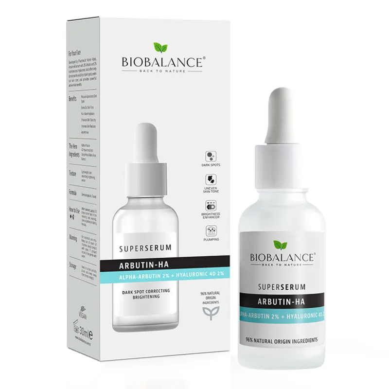 Super Serum Arbutin-HA cu Alpha-Arbutina 2% + Acid Hialuronic 4D 2%, 30 ml, Bio Balance — preț și oferte