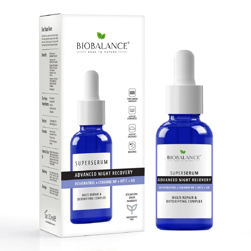 Super Serum pentru noapte Intensiv reparator, antirid si iluminator, 30 ml, Bio Balance — preț și oferte