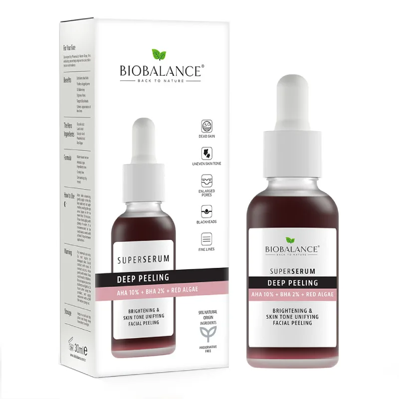 Super Serum Exfoliere Profunda cu AHA 10% + BHA 2% + Extract de Alge Rosii, 30 ml, Bio Balance — preț și oferte