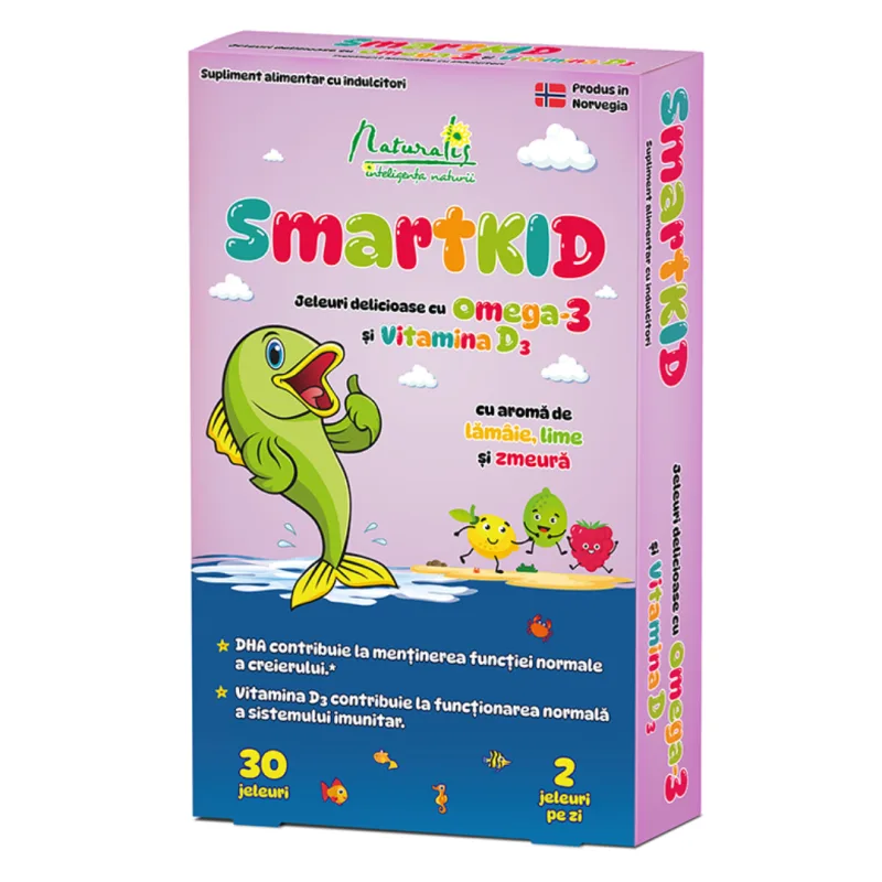 Smartkid cu Omega-3 si vitamina D, aroma de zmeura, 30 jeleuri, Naturalis — preț și oferte