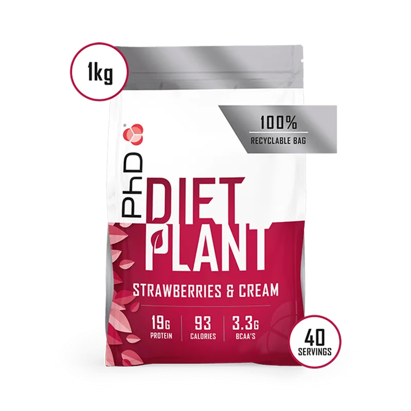 Pudra proteica Diet Plant cu aroma de capsuni si frisca, 1kg, PhD — preț și oferte