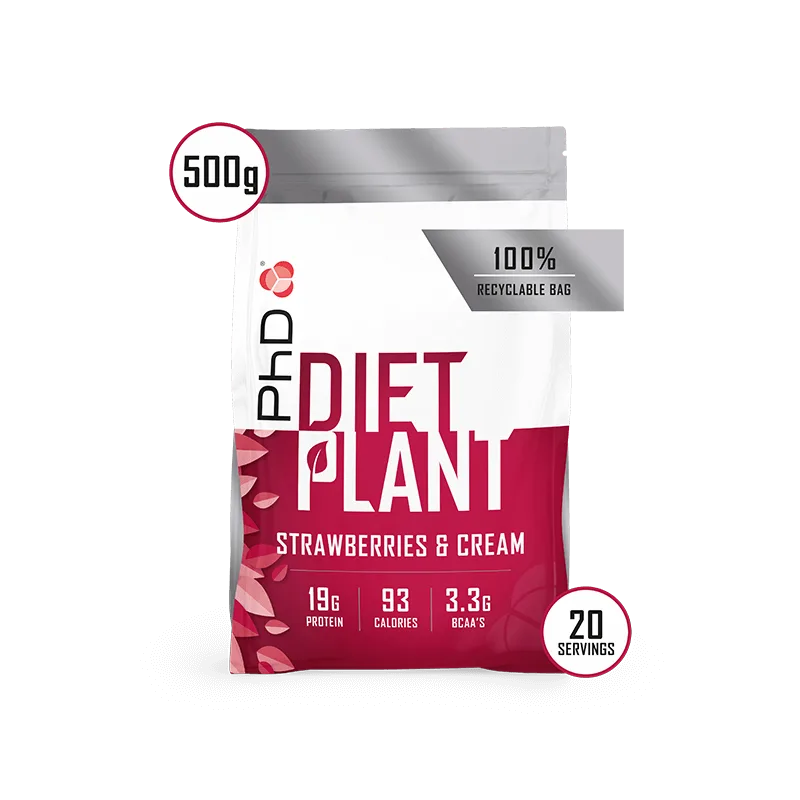Pudra proteica Diet Plant cu aroma de capsuni si frisca, 500g, PhD — preț și oferte